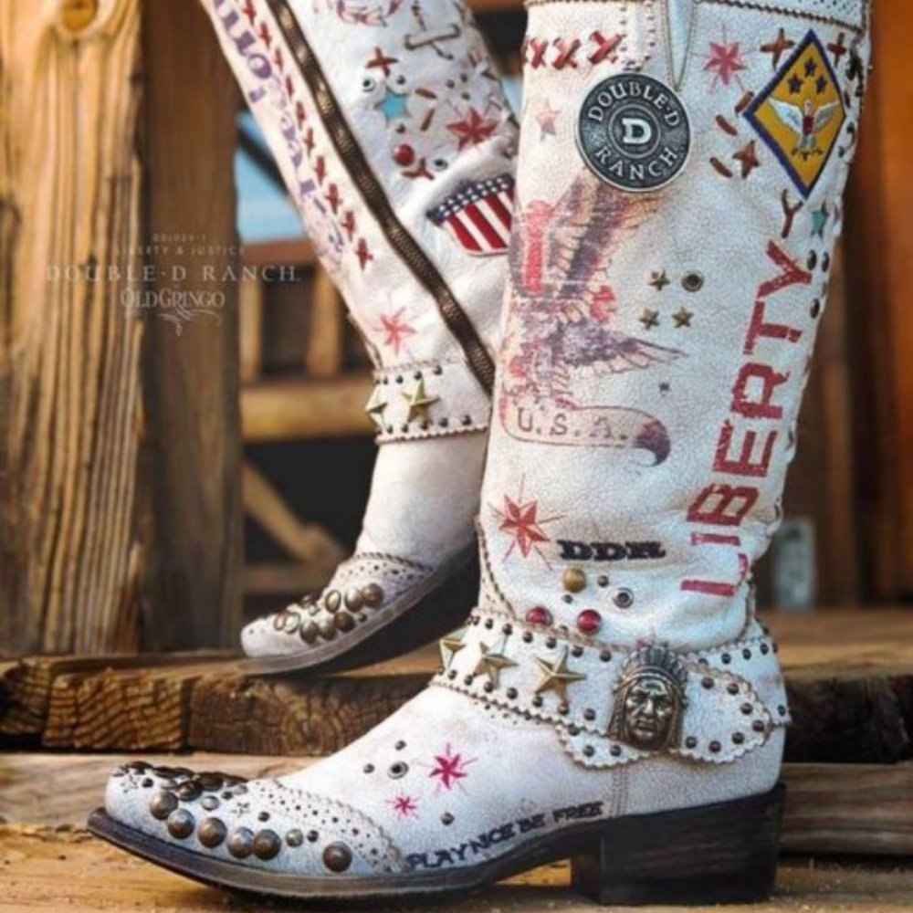 Old Gringo White Liberty Embellished Lace-Up Boots